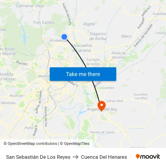 San Sebastián De Los Reyes to Cuenca Del Henares map