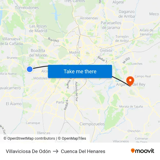 Villaviciosa De Odón to Cuenca Del Henares map