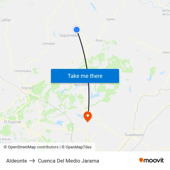 Aldeonte to Cuenca Del Medio Jarama map
