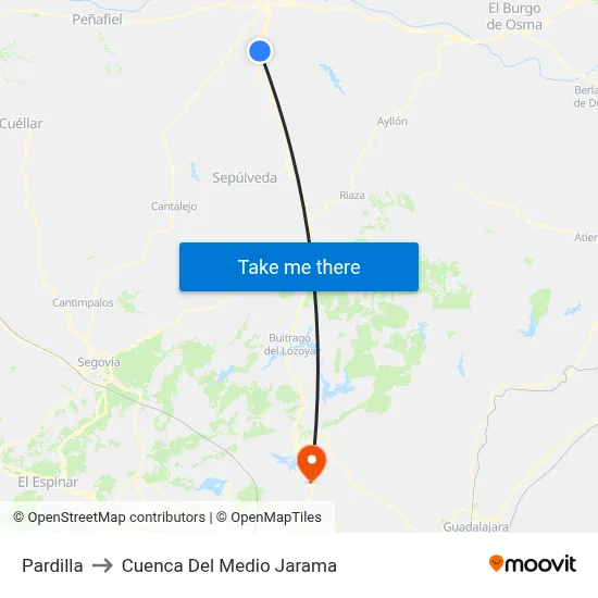 Pardilla to Cuenca Del Medio Jarama map