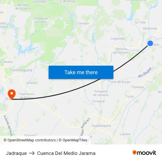 Jadraque to Cuenca Del Medio Jarama map