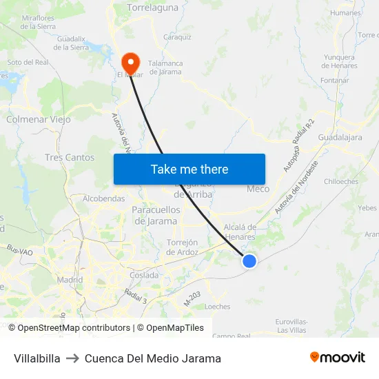 Villalbilla to Cuenca Del Medio Jarama map