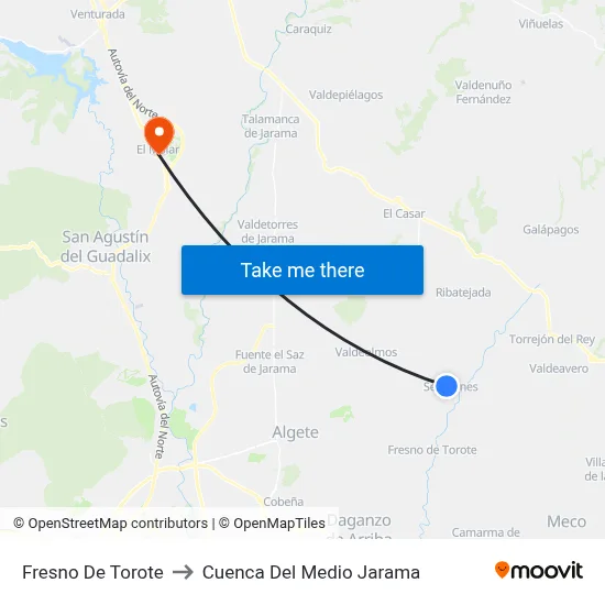 Fresno De Torote to Cuenca Del Medio Jarama map