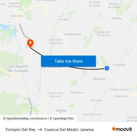 Torrejón Del Rey to Cuenca Del Medio Jarama map