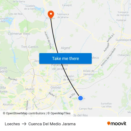 Loeches to Cuenca Del Medio Jarama map