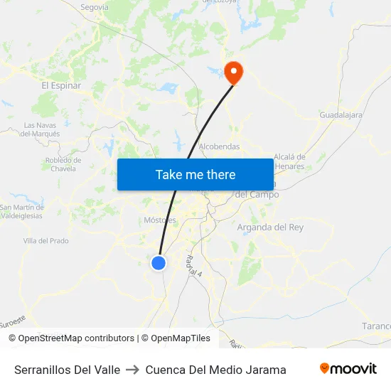 Serranillos Del Valle to Cuenca Del Medio Jarama map