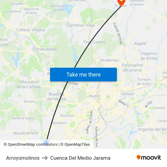 Arroyomolinos to Cuenca Del Medio Jarama map