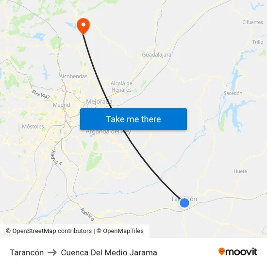 Tarancón to Cuenca Del Medio Jarama map