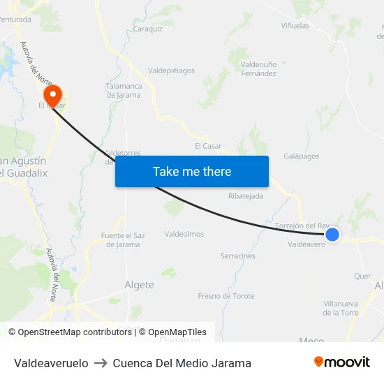 Valdeaveruelo to Cuenca Del Medio Jarama map