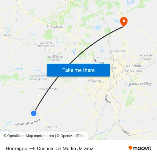 Hormigos to Cuenca Del Medio Jarama map