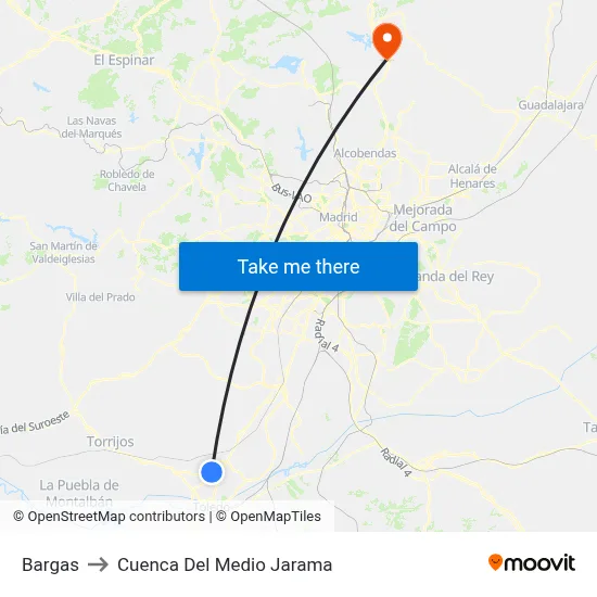 Bargas to Cuenca Del Medio Jarama map