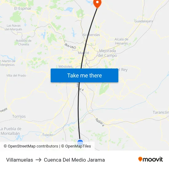 Villamuelas to Cuenca Del Medio Jarama map