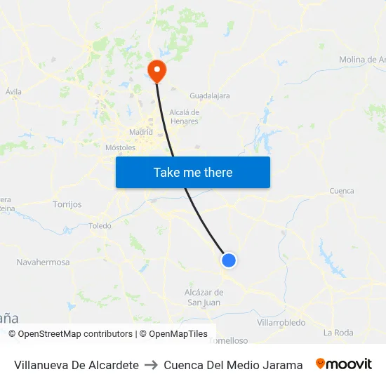 Villanueva De Alcardete to Cuenca Del Medio Jarama map