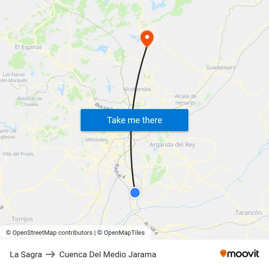 La Sagra to Cuenca Del Medio Jarama map