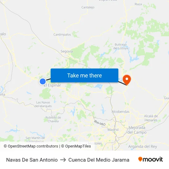 Navas De San Antonio to Cuenca Del Medio Jarama map