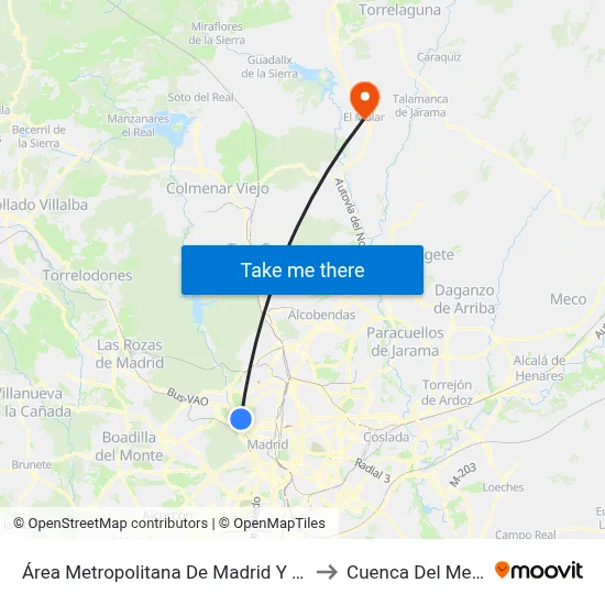 Área Metropolitana De Madrid Y Corredor Del Henares to Cuenca Del Medio Jarama map