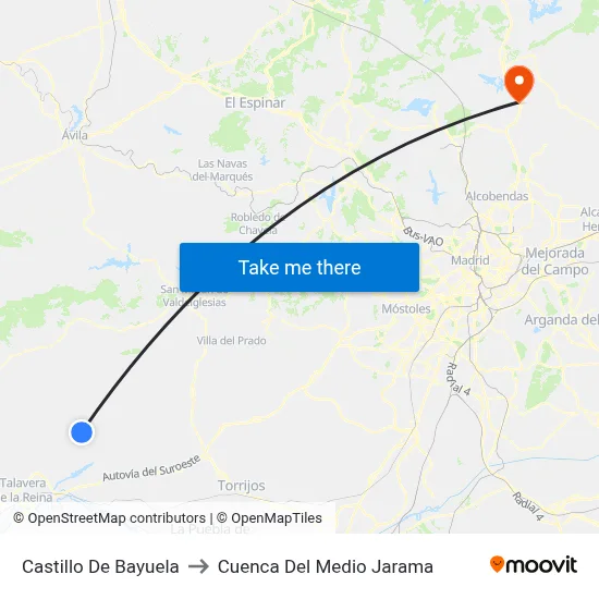 Castillo De Bayuela to Cuenca Del Medio Jarama map