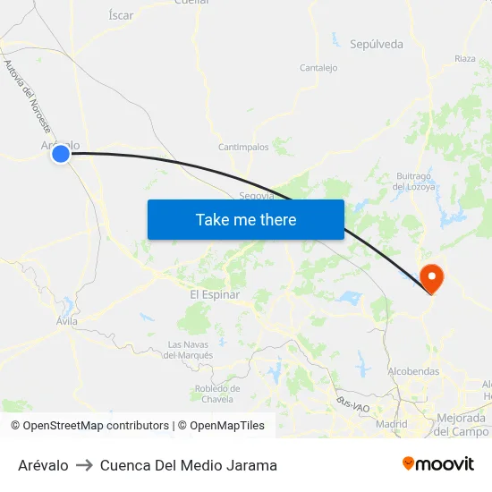 Arévalo to Cuenca Del Medio Jarama map