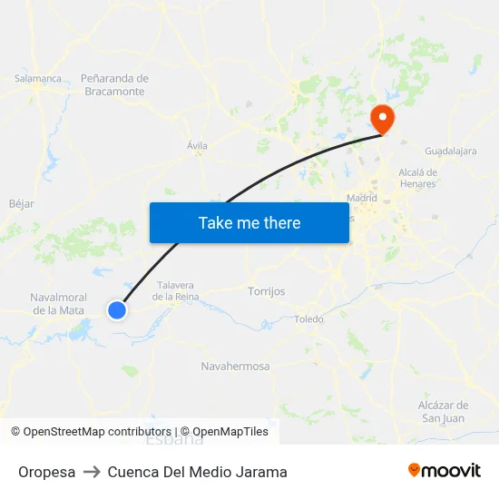 Oropesa to Cuenca Del Medio Jarama map