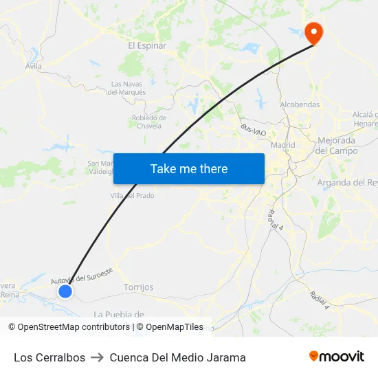 Los Cerralbos to Cuenca Del Medio Jarama map