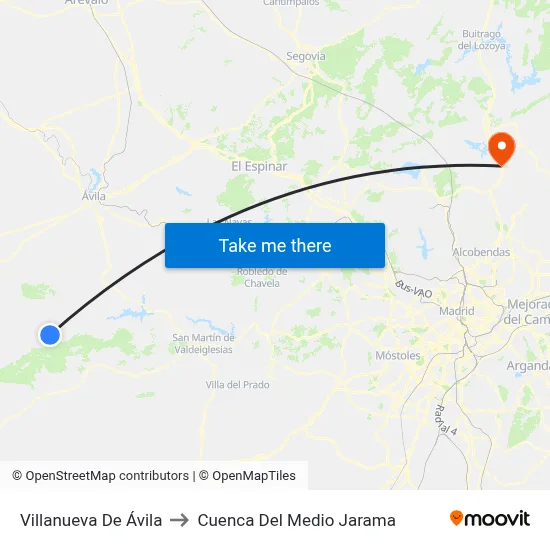 Villanueva De Ávila to Cuenca Del Medio Jarama map