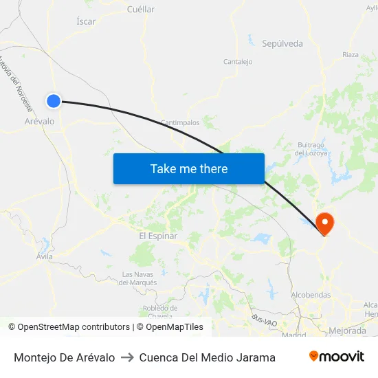 Montejo De Arévalo to Cuenca Del Medio Jarama map