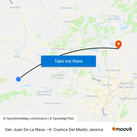 San Juan De La Nava to Cuenca Del Medio Jarama map