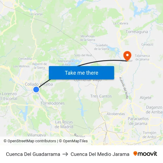 Cuenca Del Guadarrama to Cuenca Del Medio Jarama map