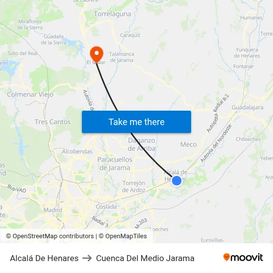 Alcalá De Henares to Cuenca Del Medio Jarama map