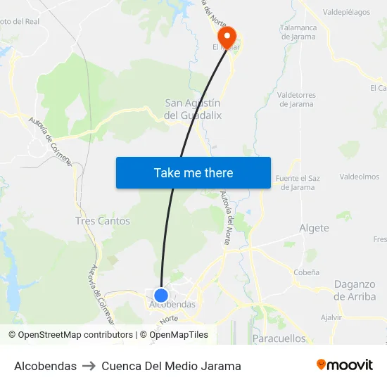 Alcobendas to Cuenca Del Medio Jarama map