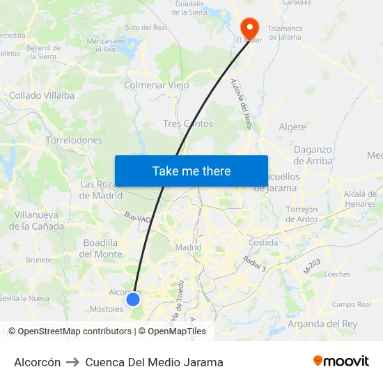 Alcorcón to Cuenca Del Medio Jarama map