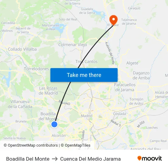 Boadilla Del Monte to Cuenca Del Medio Jarama map