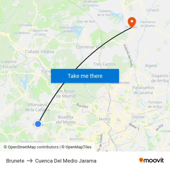 Brunete to Cuenca Del Medio Jarama map
