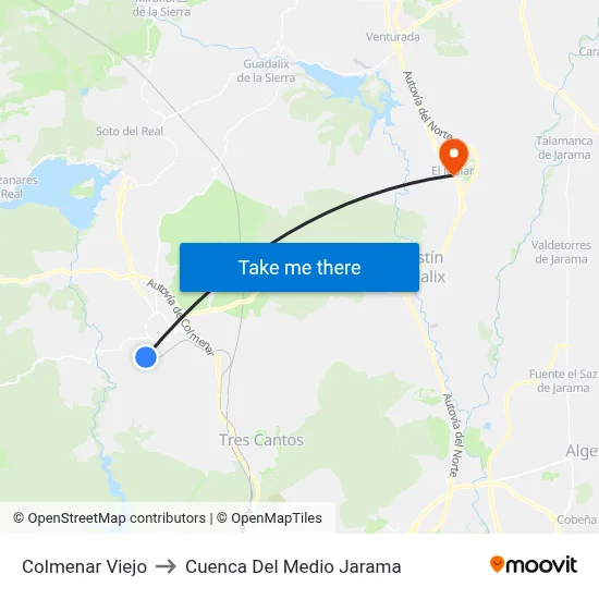 Colmenar Viejo to Cuenca Del Medio Jarama map