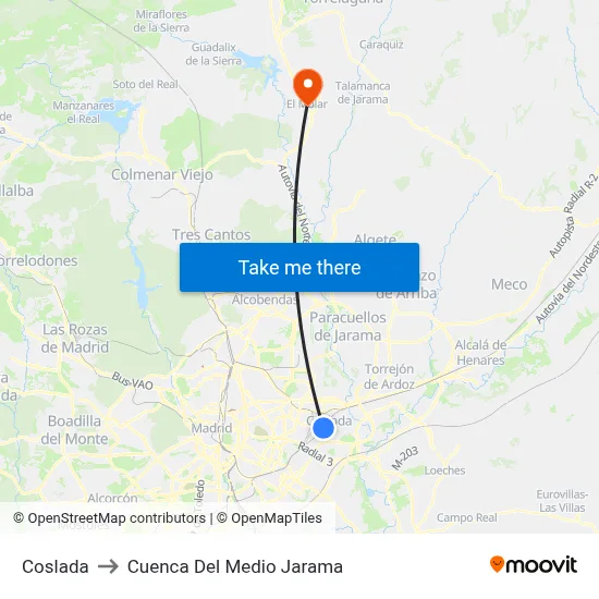 Coslada to Cuenca Del Medio Jarama map