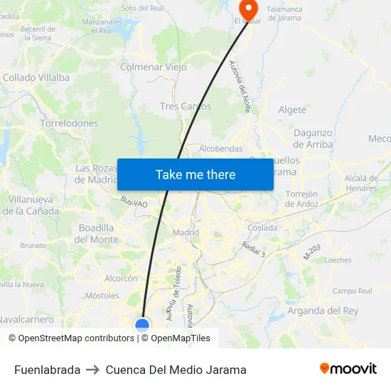 Fuenlabrada to Cuenca Del Medio Jarama map