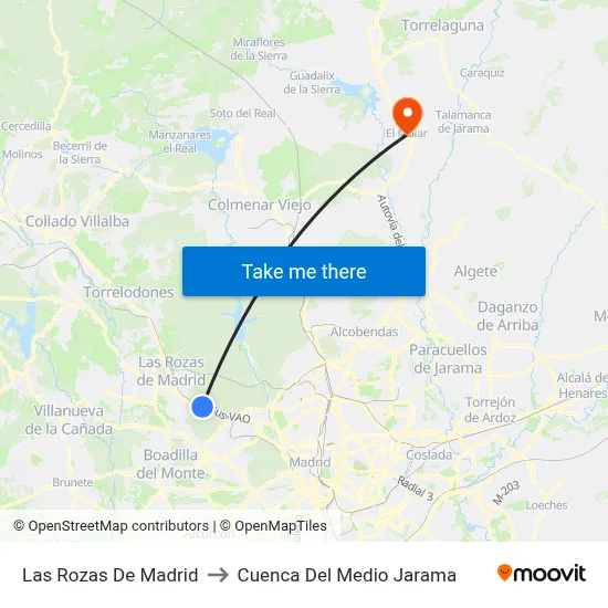 Las Rozas De Madrid to Cuenca Del Medio Jarama map