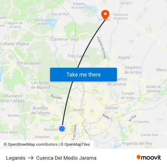 Leganés to Cuenca Del Medio Jarama map