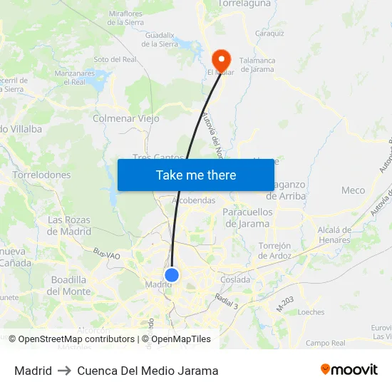Madrid to Cuenca Del Medio Jarama map