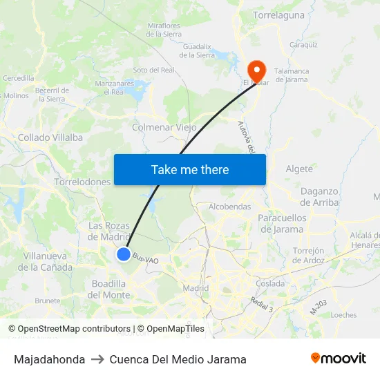Majadahonda to Cuenca Del Medio Jarama map