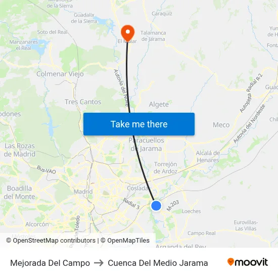 Mejorada Del Campo to Cuenca Del Medio Jarama map