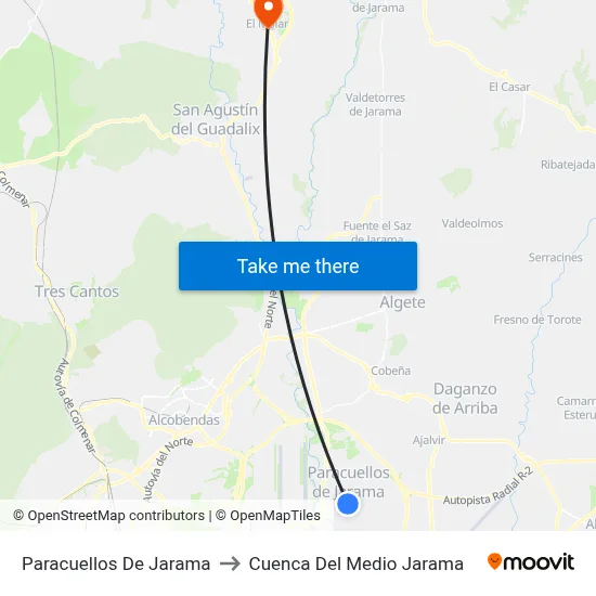 Paracuellos De Jarama to Cuenca Del Medio Jarama map