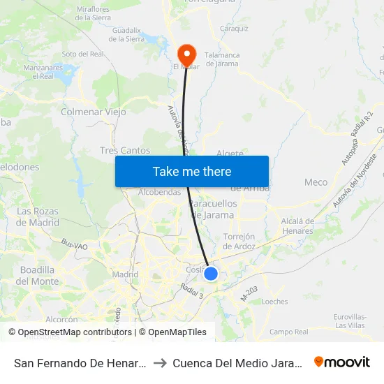 San Fernando De Henares to Cuenca Del Medio Jarama map
