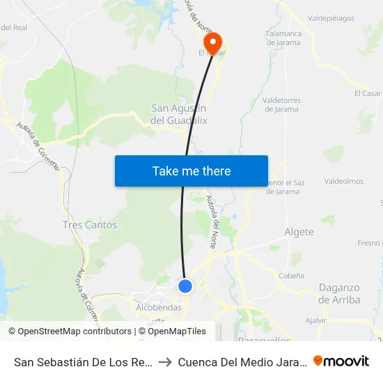 San Sebastián De Los Reyes to Cuenca Del Medio Jarama map