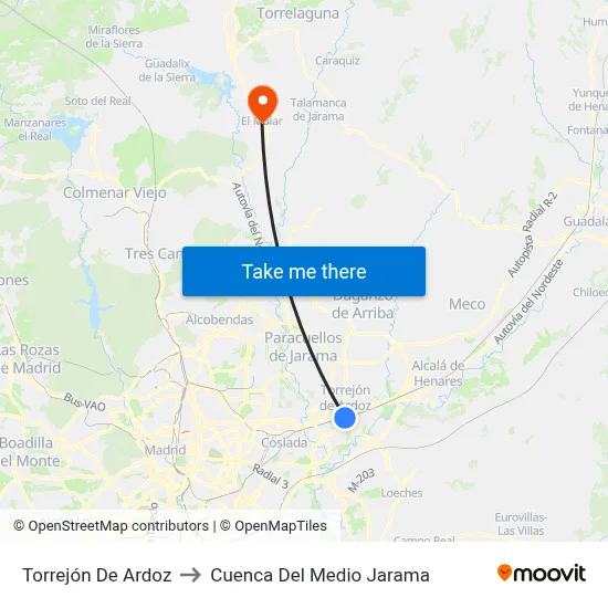 Torrejón De Ardoz to Cuenca Del Medio Jarama map