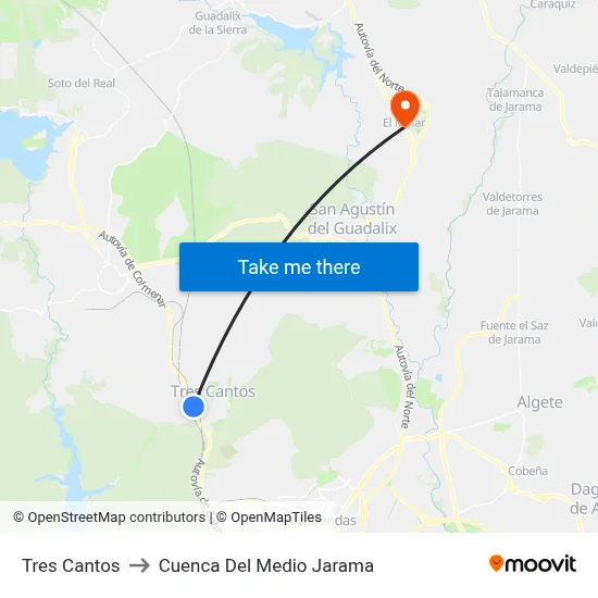 Tres Cantos to Cuenca Del Medio Jarama map