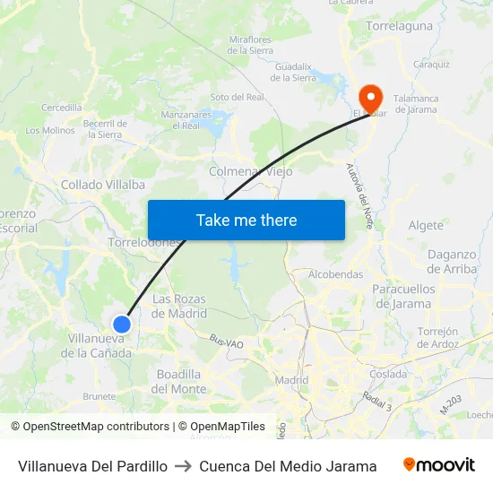 Villanueva Del Pardillo to Cuenca Del Medio Jarama map