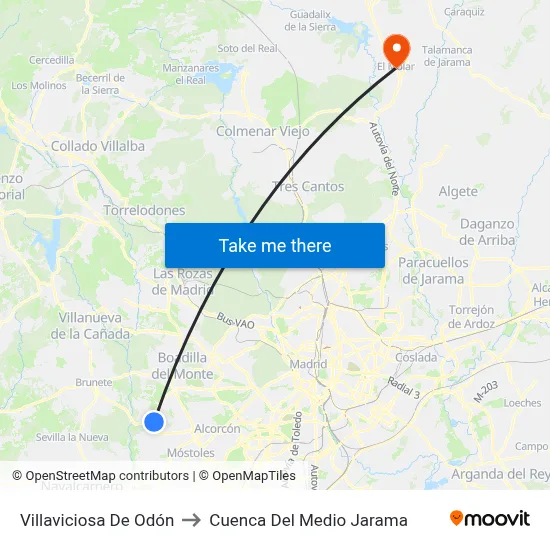 Villaviciosa De Odón to Cuenca Del Medio Jarama map