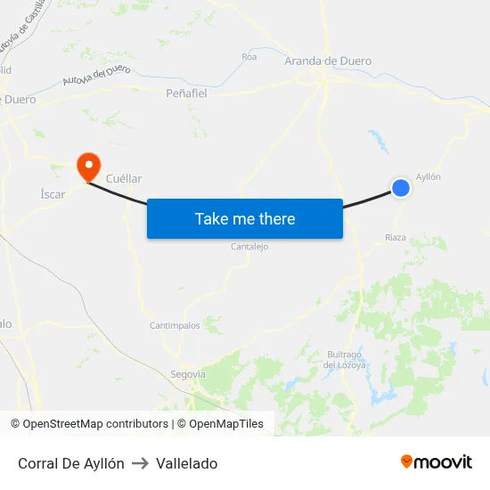 Corral De Ayllón to Vallelado map