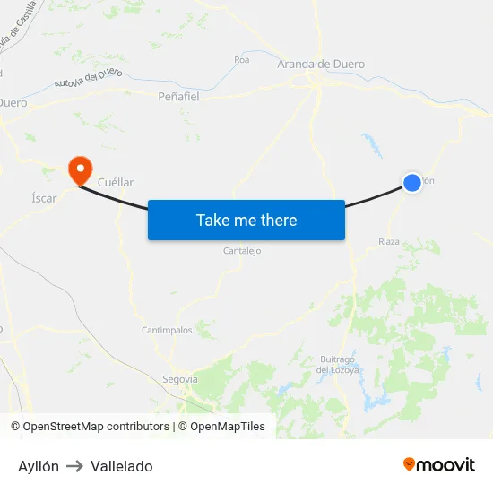 Ayllón to Vallelado map